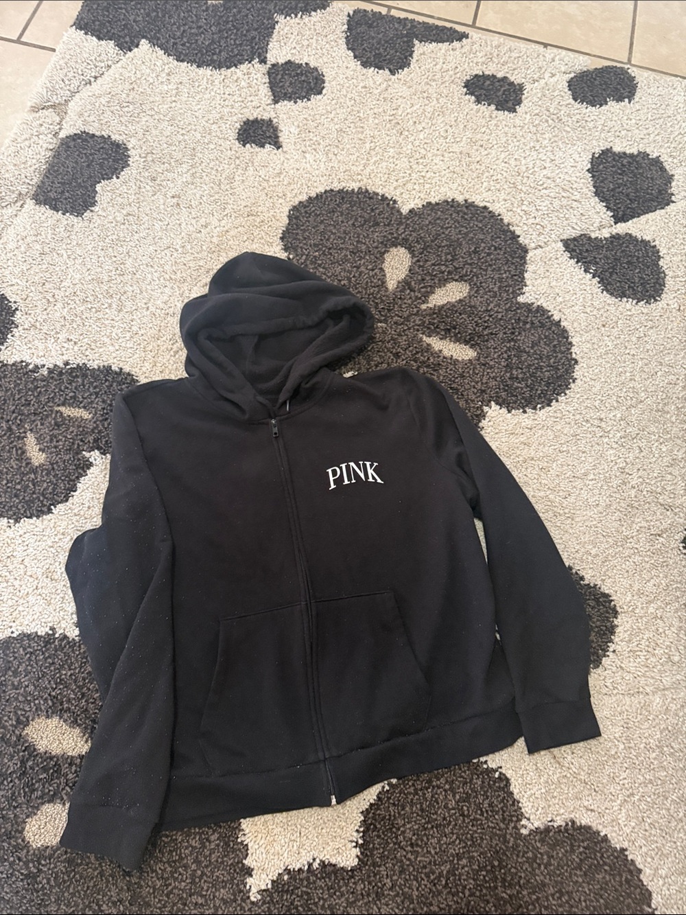 PINK Victoria's Secret Black Zip Front Hoodie with Logo